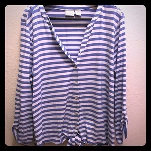 Chico’s striped top. Tie front. Blue and white.